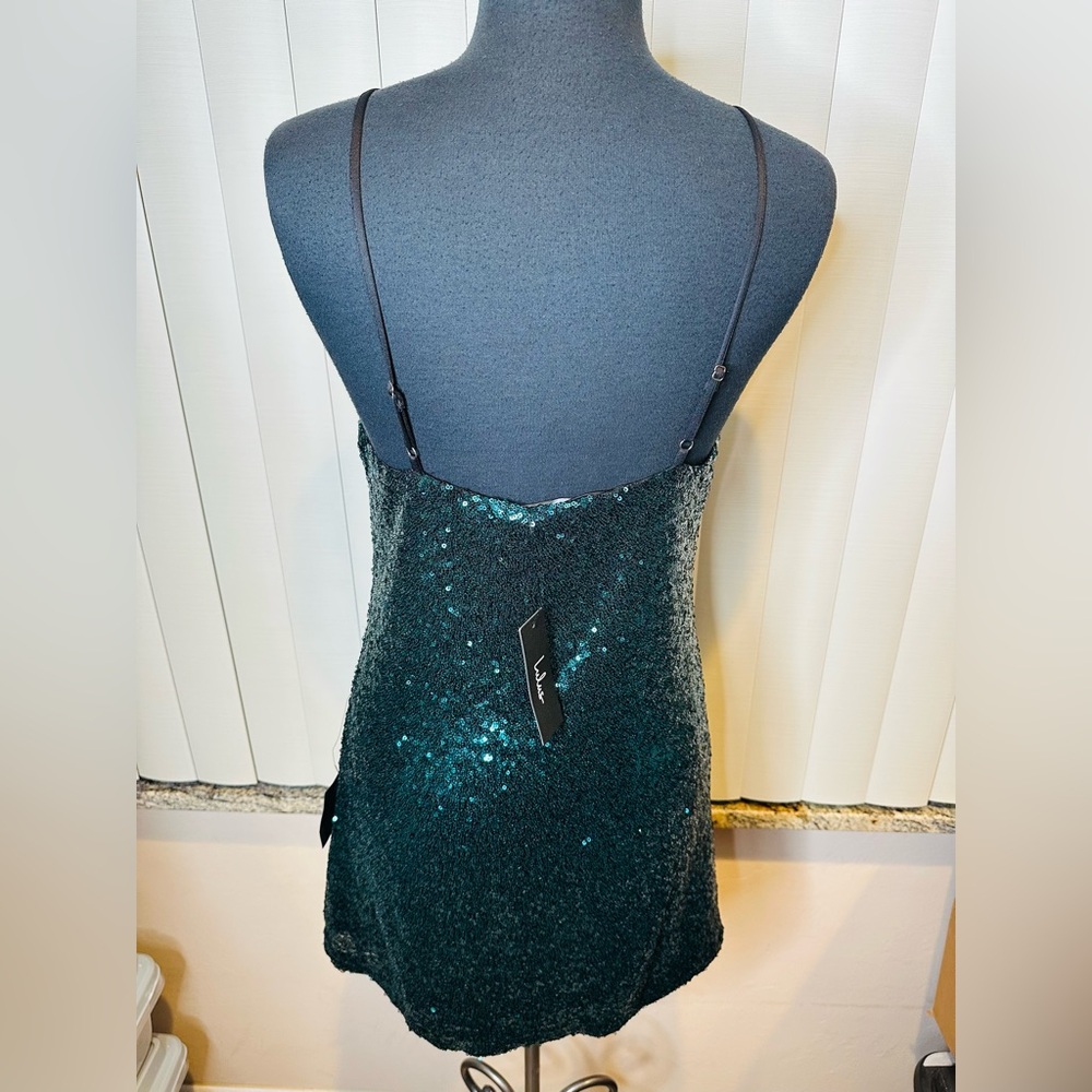 Lulu's Casmar Dark Green Square Neckline Sequin Mini Dress Size Medium NEW - Picture 7 of 9